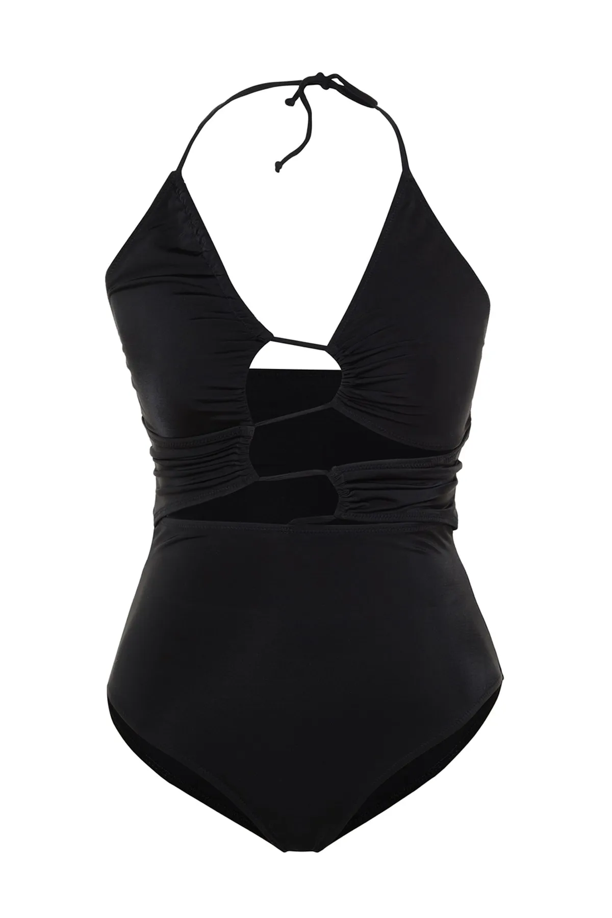 Trendyol Curve  Schwarzer Badeanzug zum Binden mit Aussparungen und Erholungseffekt TBSSS23AM00016
