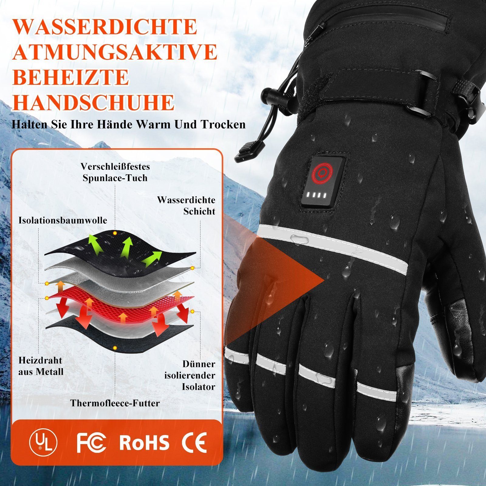 Mia&Coco Fahrradhandschuhe Beheizbare Thermo Handschuhe Winterhandschuhe Thermohandschuhe