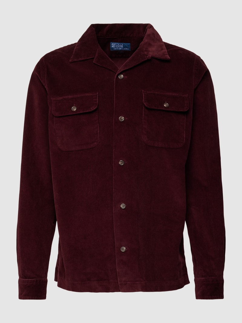 Cordhemd mit Brusttaschen in bordeaux rot