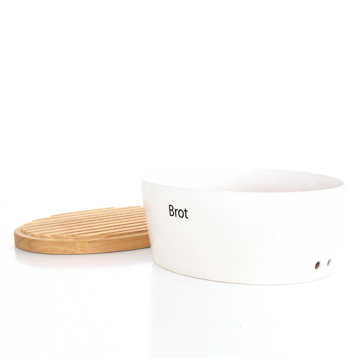 Continenta Brotkasten CONTINENTA Brot-Topf aus Keramik weiss mit Holzdeckel ca. 30 x 23 x, Keramik und Holz, (Stück)