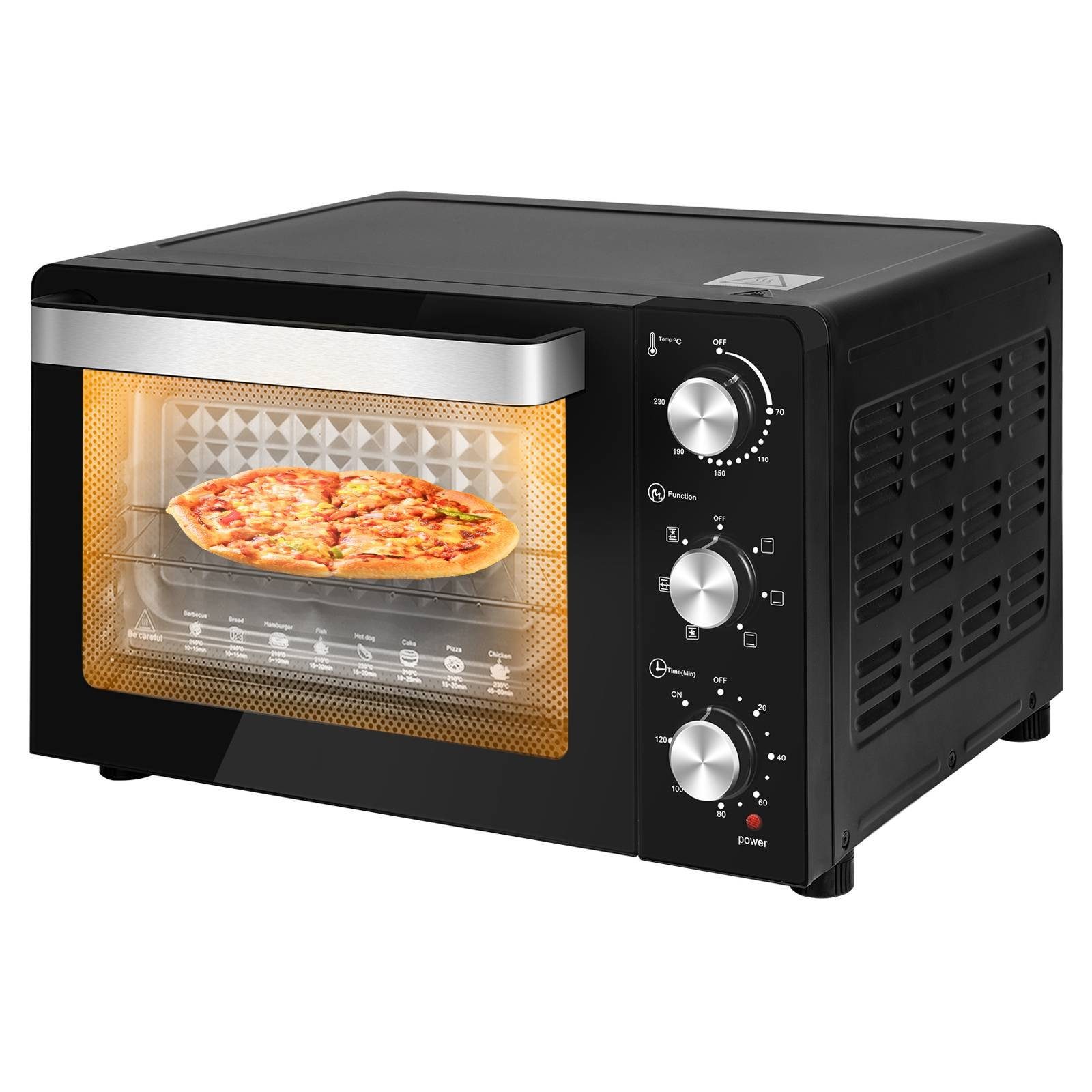 EUGAD Minibackofen, 30 L mit 3 Ebenen 6 Modi Umluft zweilagige Tür, 1500 W