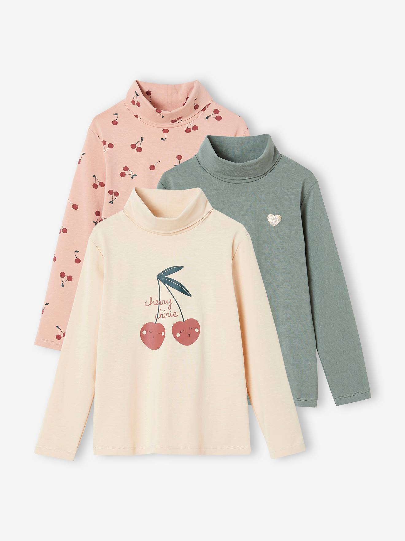 Lot de 3 T-shirts col roulé Basics fille bleu nuit