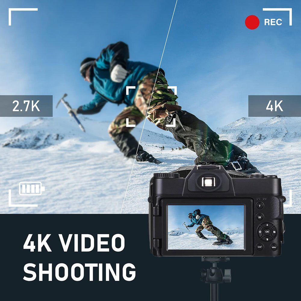 Fine Life Pro 4K Ultra HD R10 Digitalkamera Systemkamera (48 MP, 16x opt. Zoom, WLAN (Wi-Fi), inkl. 4K-Videofunktion, 5 Serienbildfunktionen, 16-facher Digitalzoom, Kostenlose 32-GB-Speicherkarte, 30FPS)