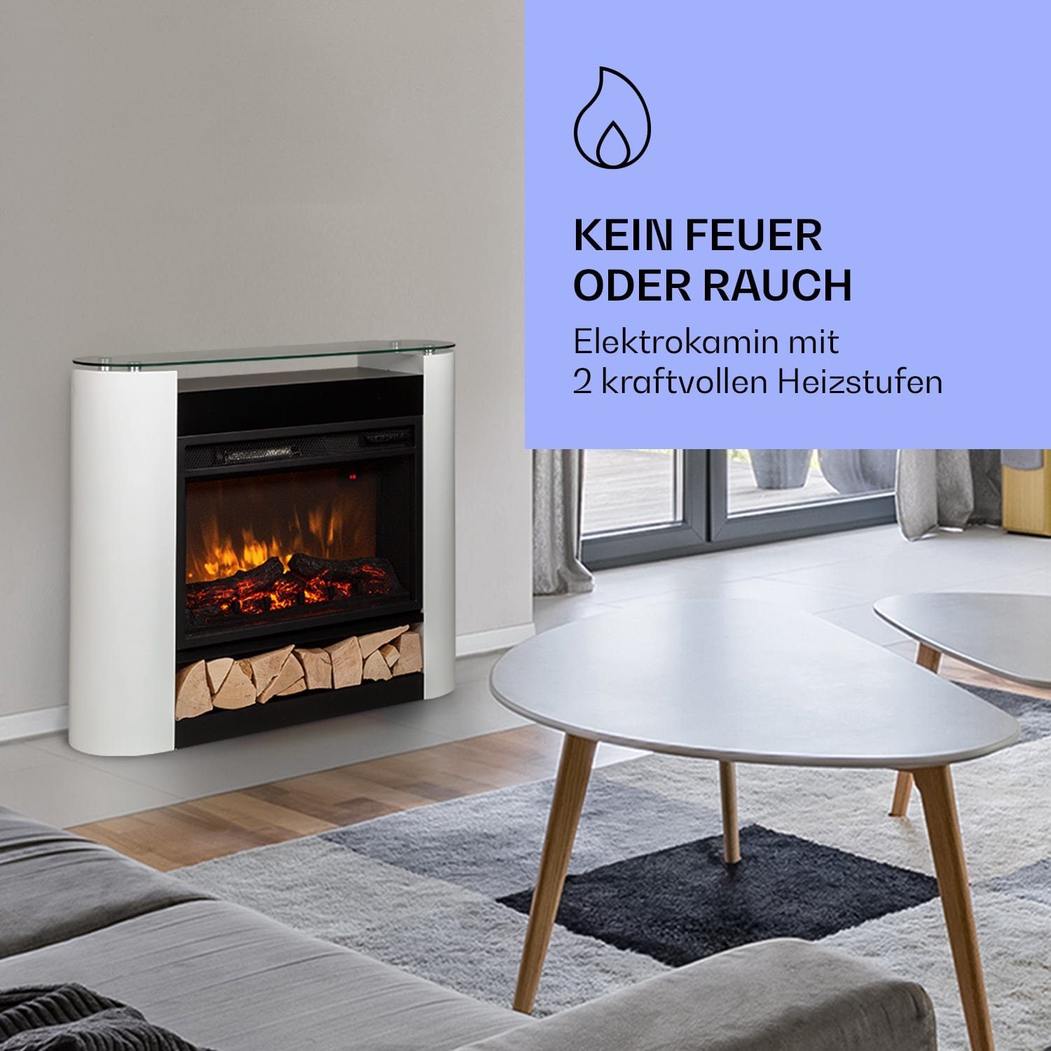 Klarstein Elektrokamin Studio 10 Arc, elektrischer Kamin Heizfunktion elektrischer Kaminofen Elektrokamin
