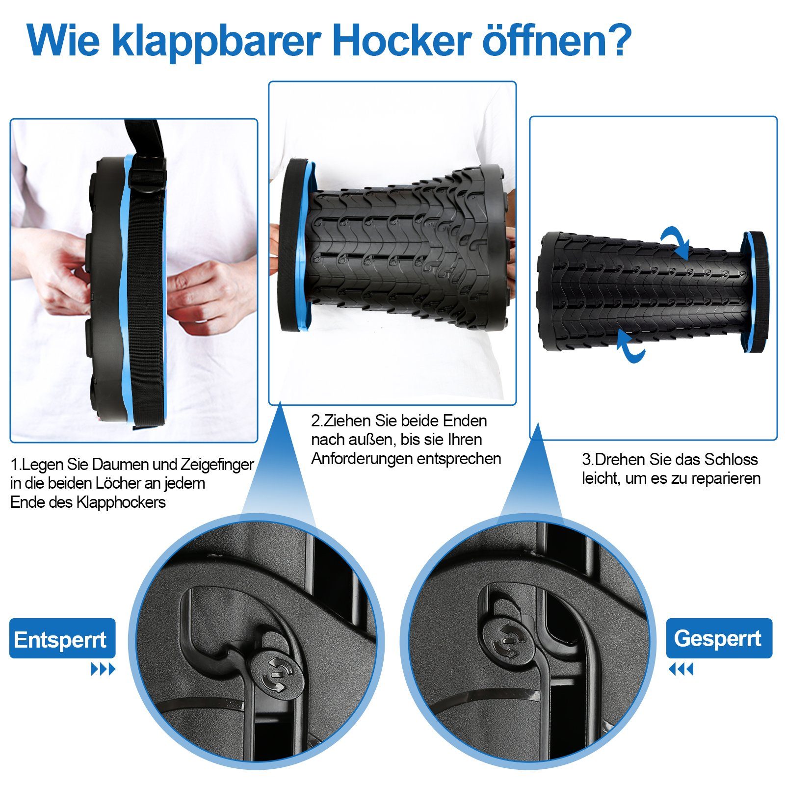 Gimisgu Klappstuhl Tragbarer Klappstuhl Klapphocker Hocker Sitz Teleskop Faltbar Blau