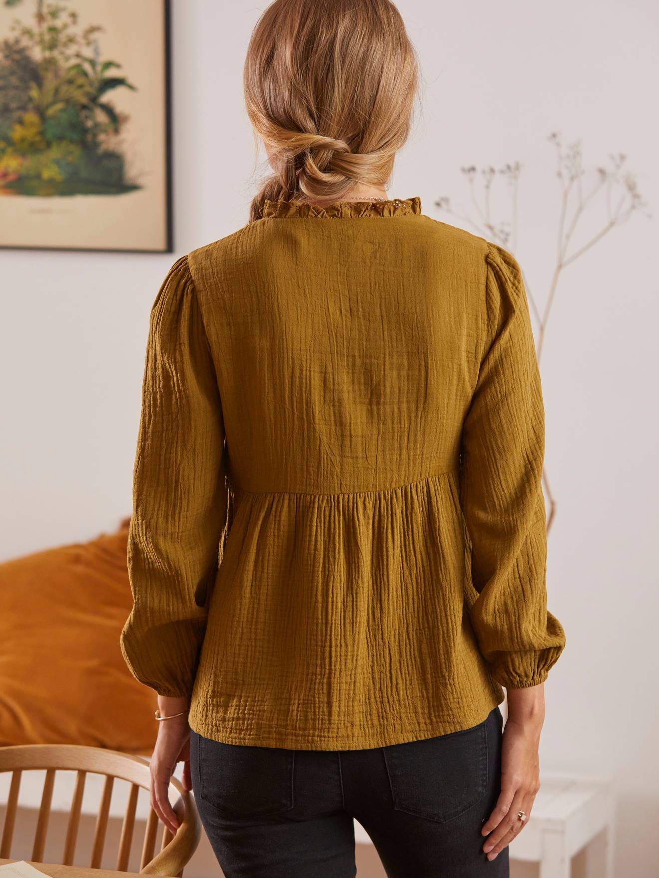Vertbaudet Musselin-Bluse, Schwangerschaft & Stillzeit - khaki