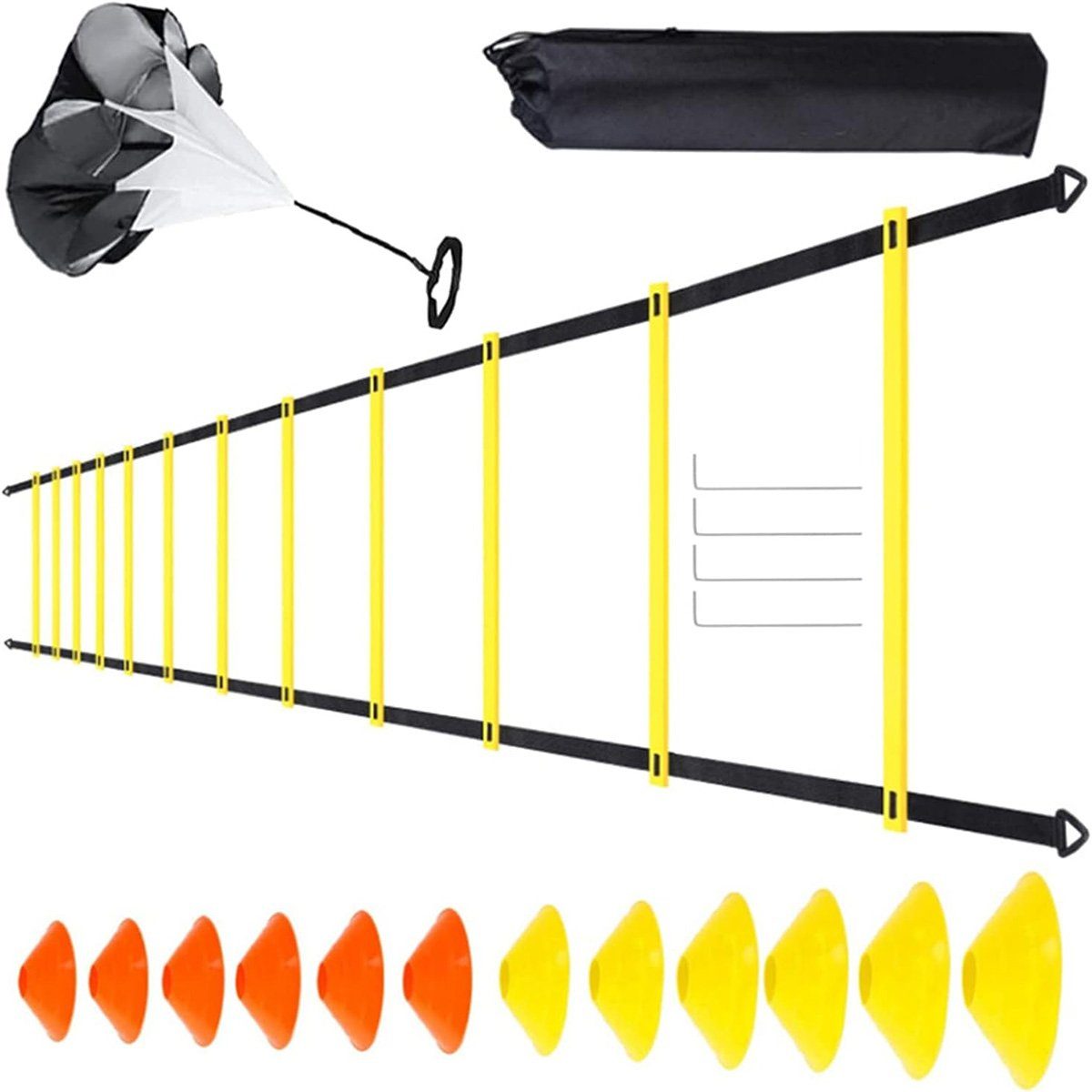 flowgoer Koordinationsleiter Leiter-Geschwindigkeits-Trainingsset, Trainingswiderstand, Kegelstapel, Fußball-Trainingsset mit Leiter, Widerstand und Kegelstapel