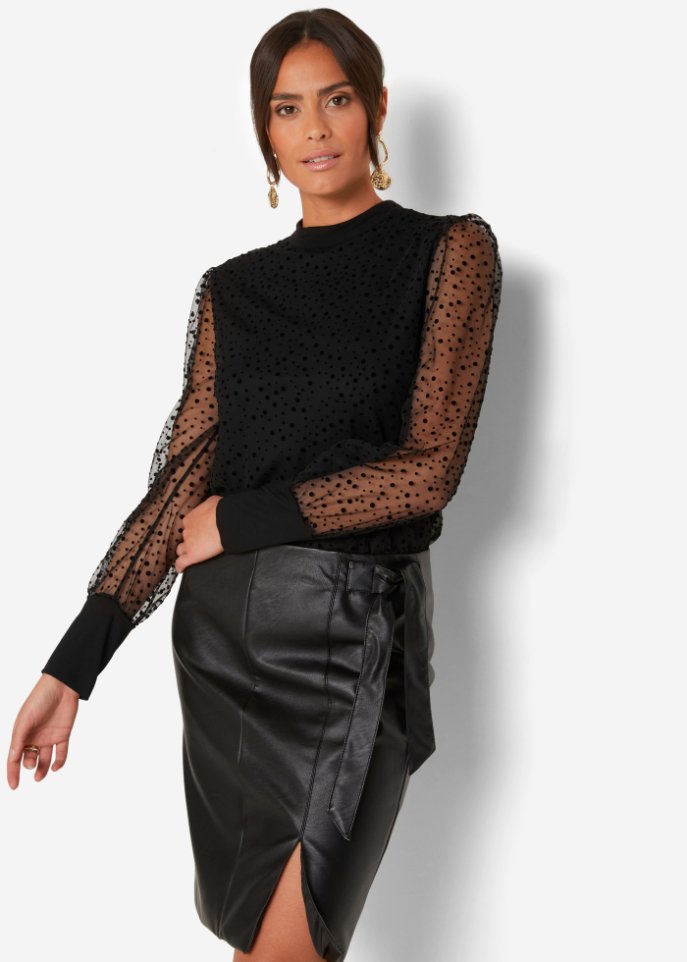 Langarmshirt aus Mesh mit Punkten