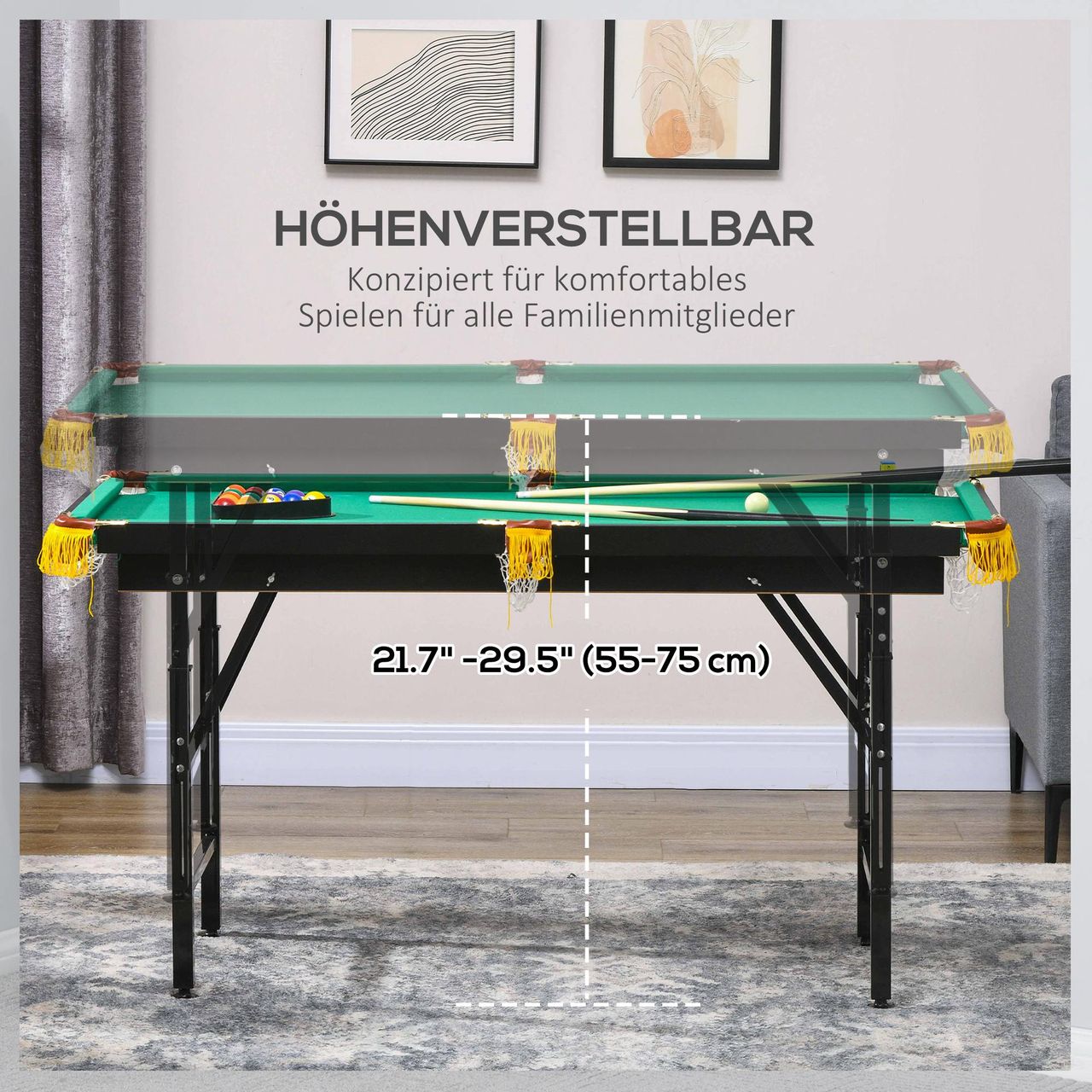SPORTNOW SPORTNOW Billardtisch 4,6ft klappbar 140 x 63 x 55-75cm Tischbillard mit Zubehör