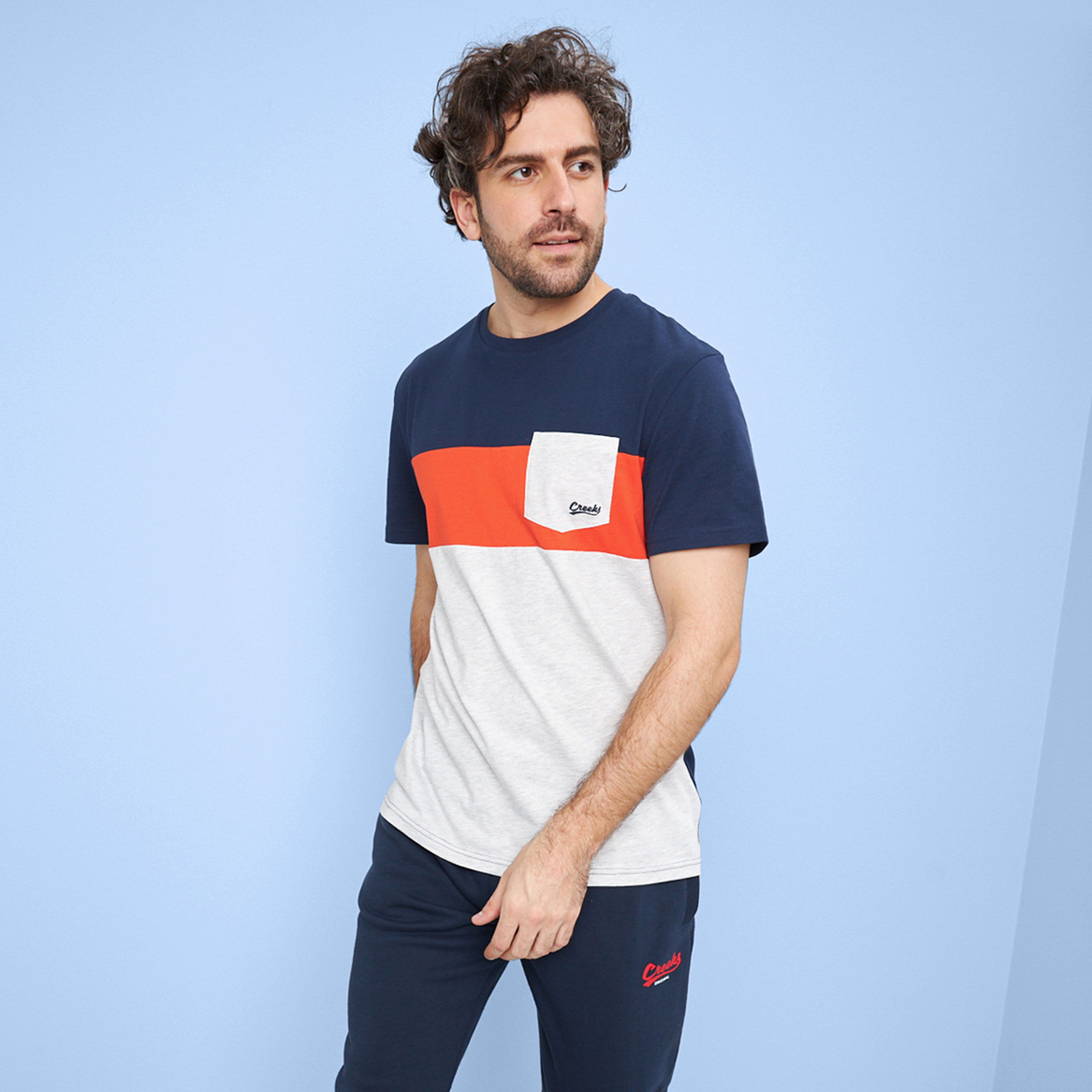 T-shirt droit 1 poche coton Creeks orange homme | La Halle