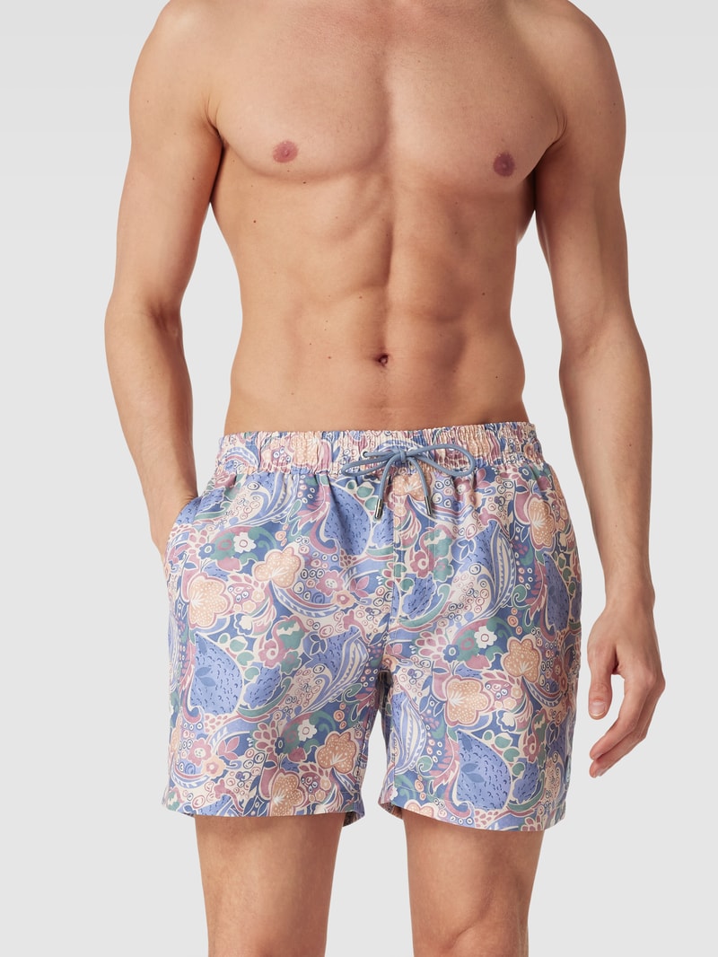 Badehose mit Allover-Print in dunkelblau