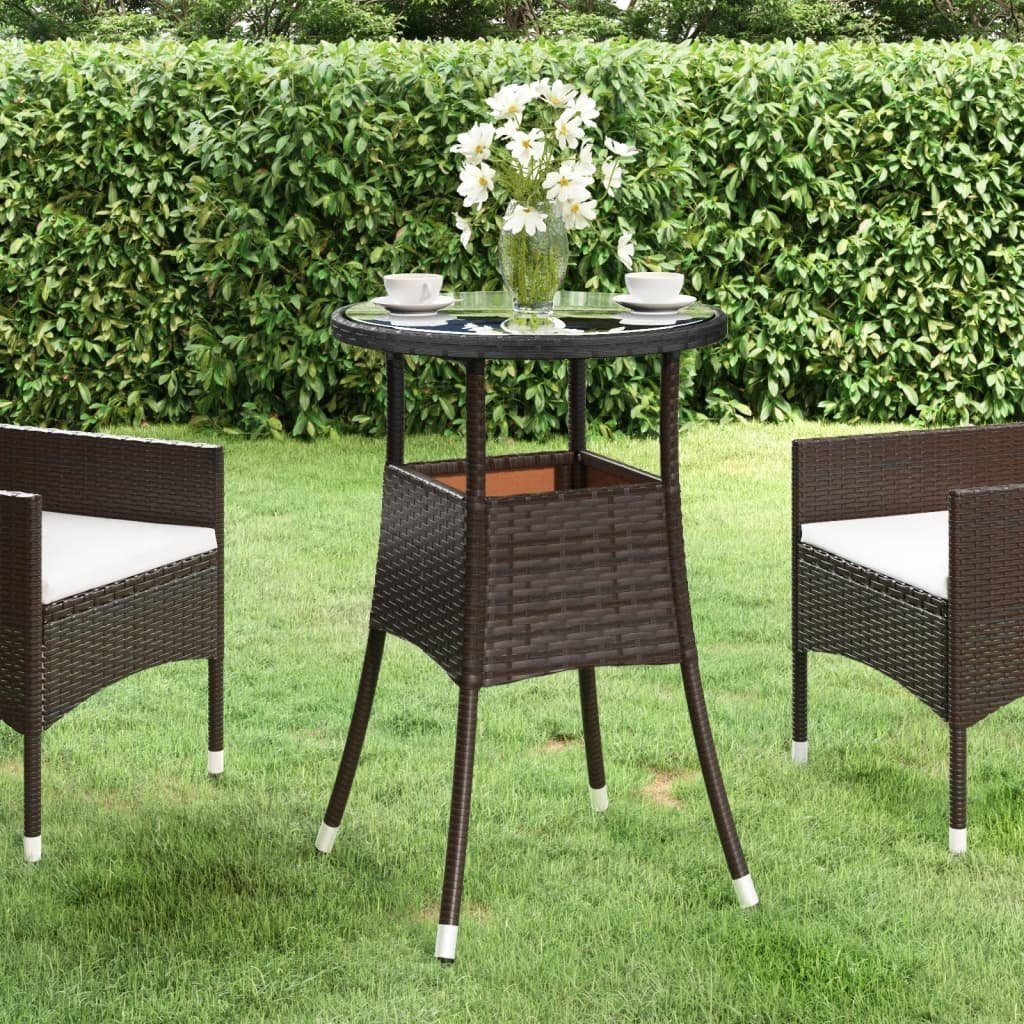 vidaXL Gartentisch Gartentisch Ø60x75 cm Hartglas und Poly Rattan Braun (1-St)
