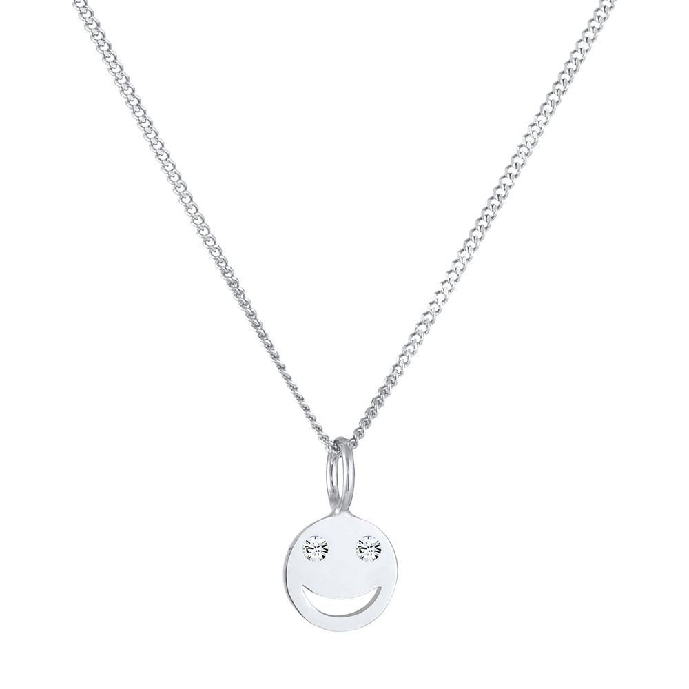 Elli Elli Collier Pendentif Emoji au visage souriant des dames avec cristaux en 925/10 collier