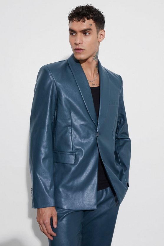 Oversize PU-Blazer mit Schal-Kragen