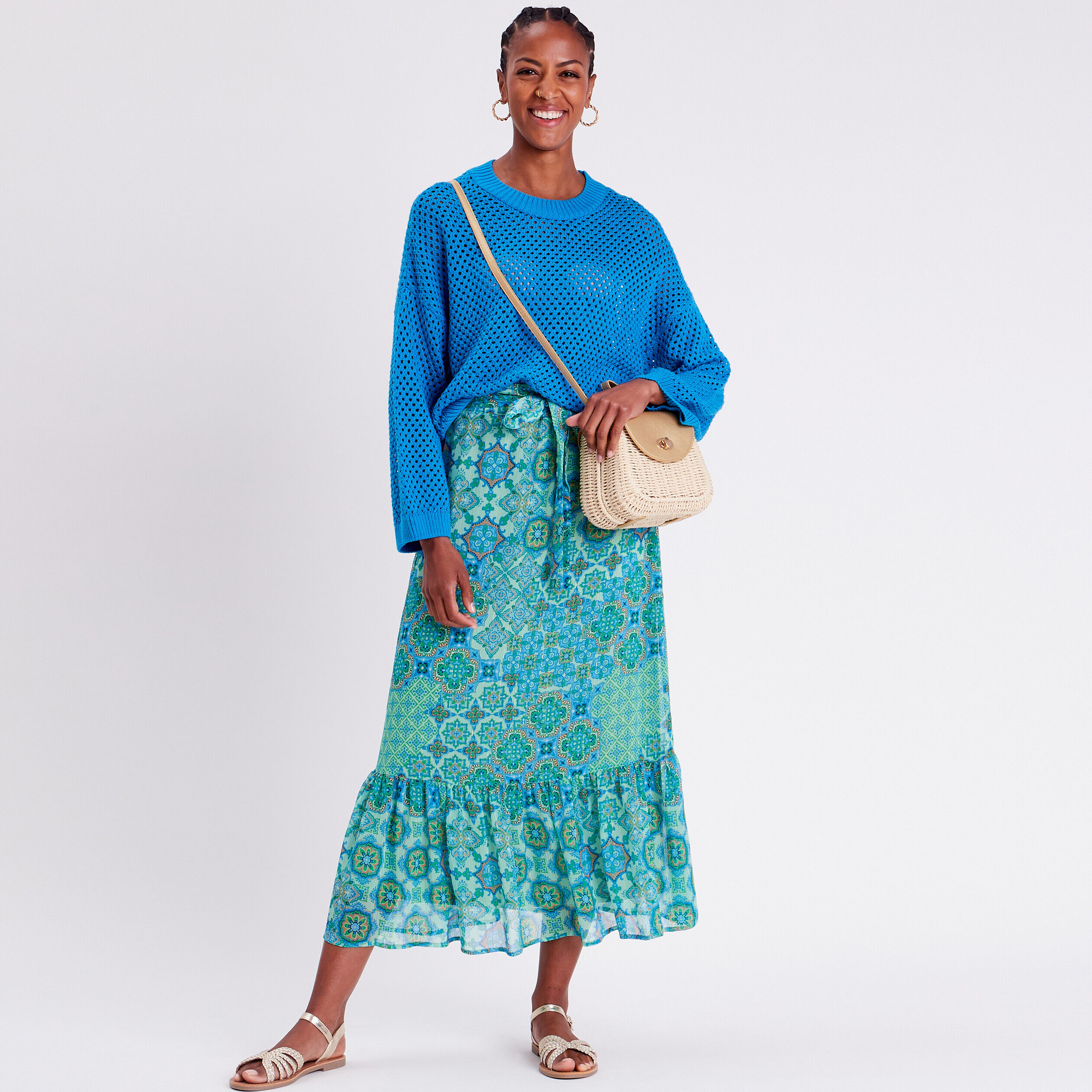 Pull ajouré col rond bleu femme | Cache Cache