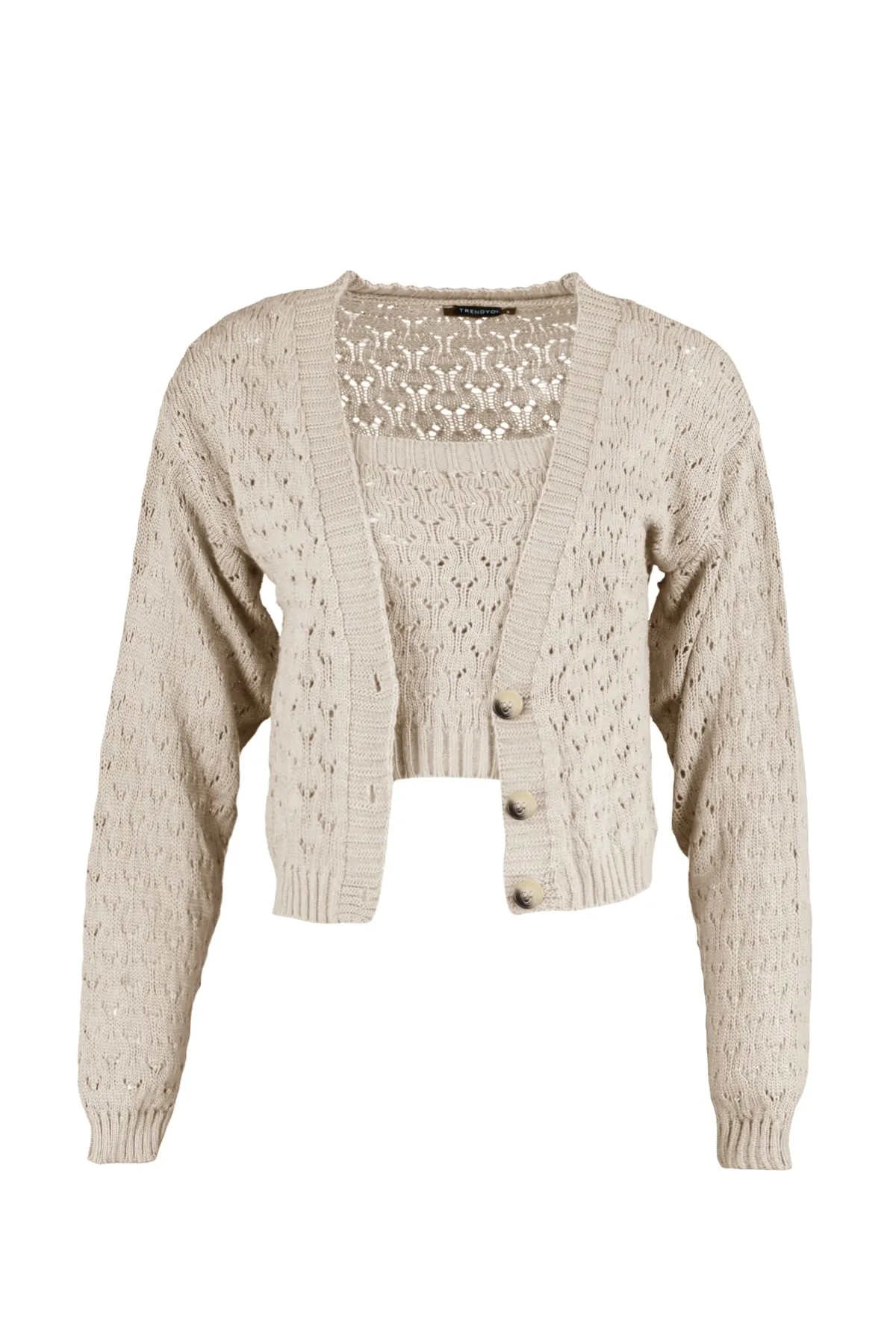 Trendyol Collection  Steinfarbener durchbrochener/durchbrochener Strickcardigan TWOSS20HI0034