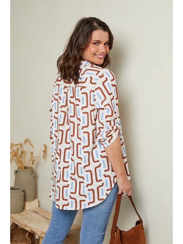 Curvy Lady Bluse in Weiß/ Braun/ Hellblau günstig kaufen