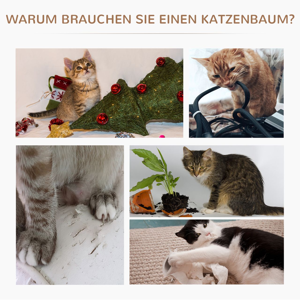 PawHut Katzenbaum Kletterbaum Spielbaum Katzenbett Katzenkratzbaum Grau