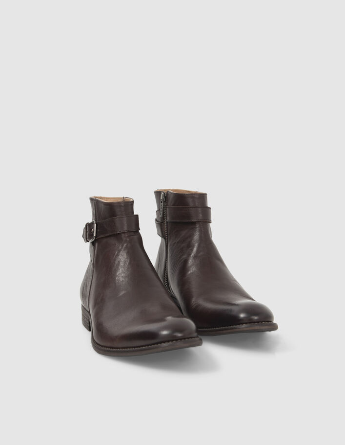 Boots marron en cuir avec bride à boucle Homme