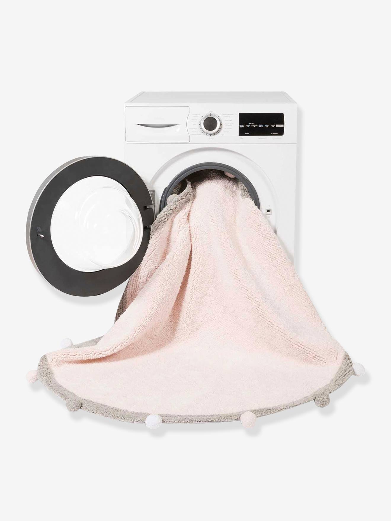 Tapis coton lavable rond avec pompons LORENA CANALS rose