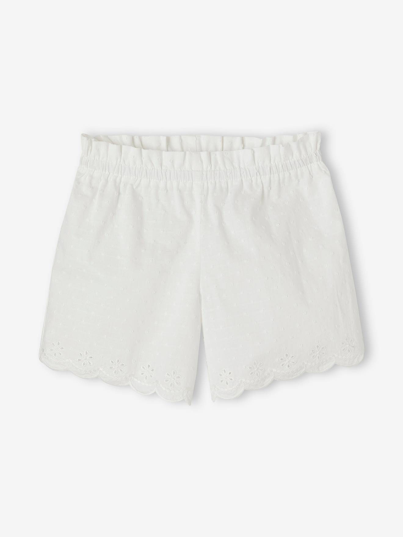 Vertbaudet Mädchen Sommer-Schlafanzug mit Lochstickerei - wollweiß