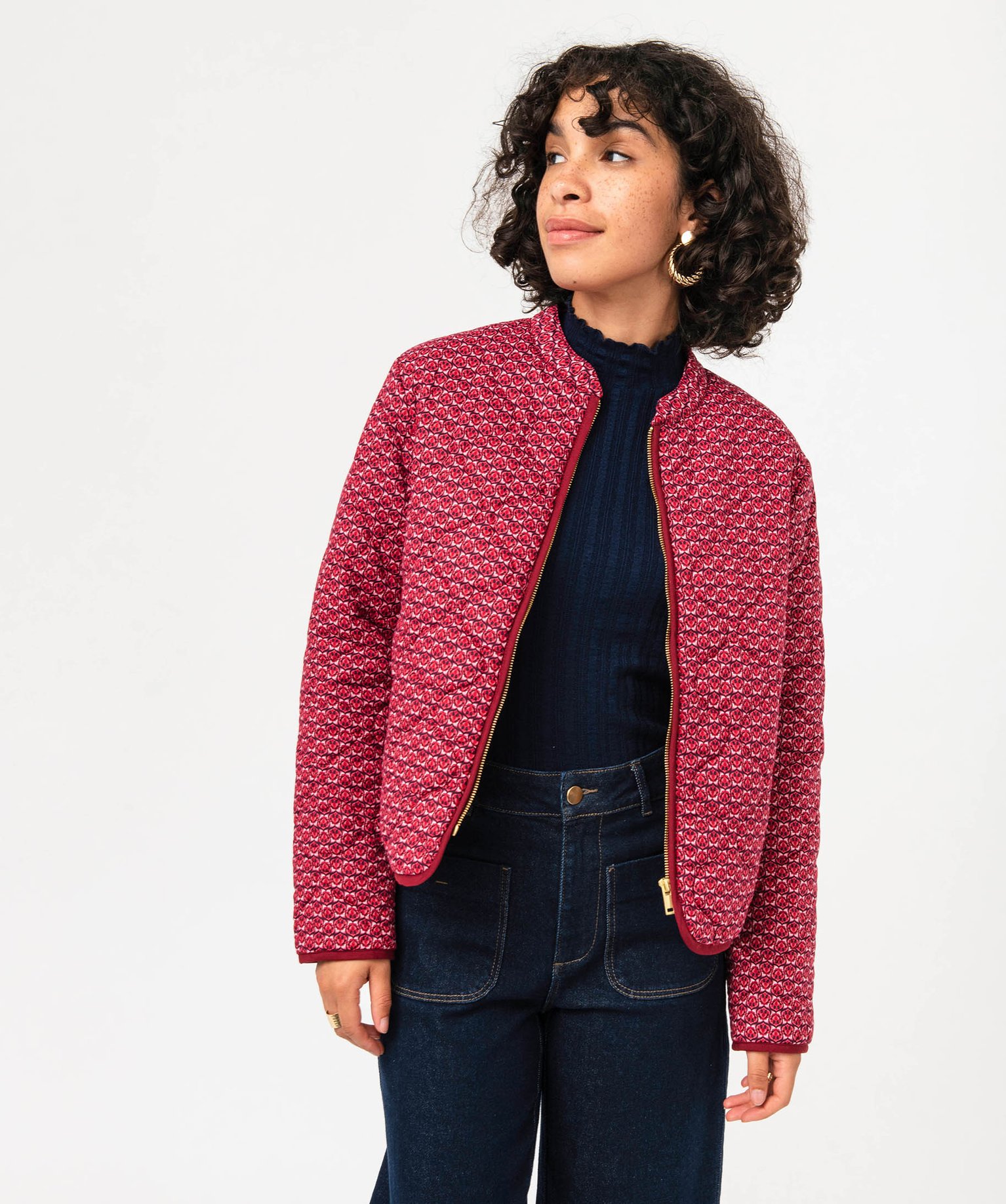 Veste matelassée à col rond et fermeture zippée femme imprime | GEMO