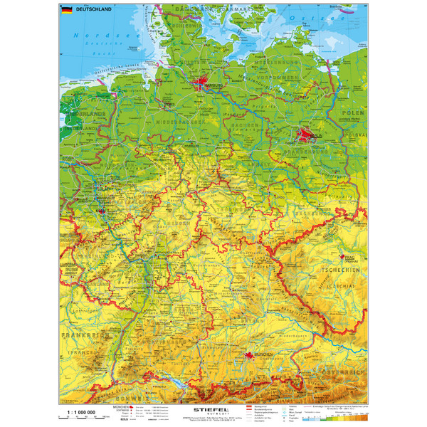 Deutschland, physisch 1 : 1 100 000. Wandkarte Kleinformat ohne Metallstäbe - Poster