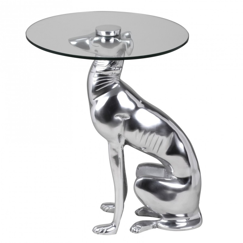 Wohnling Design Deko Beistelltisch Figur DOG aus Aluminium Farbe Silber