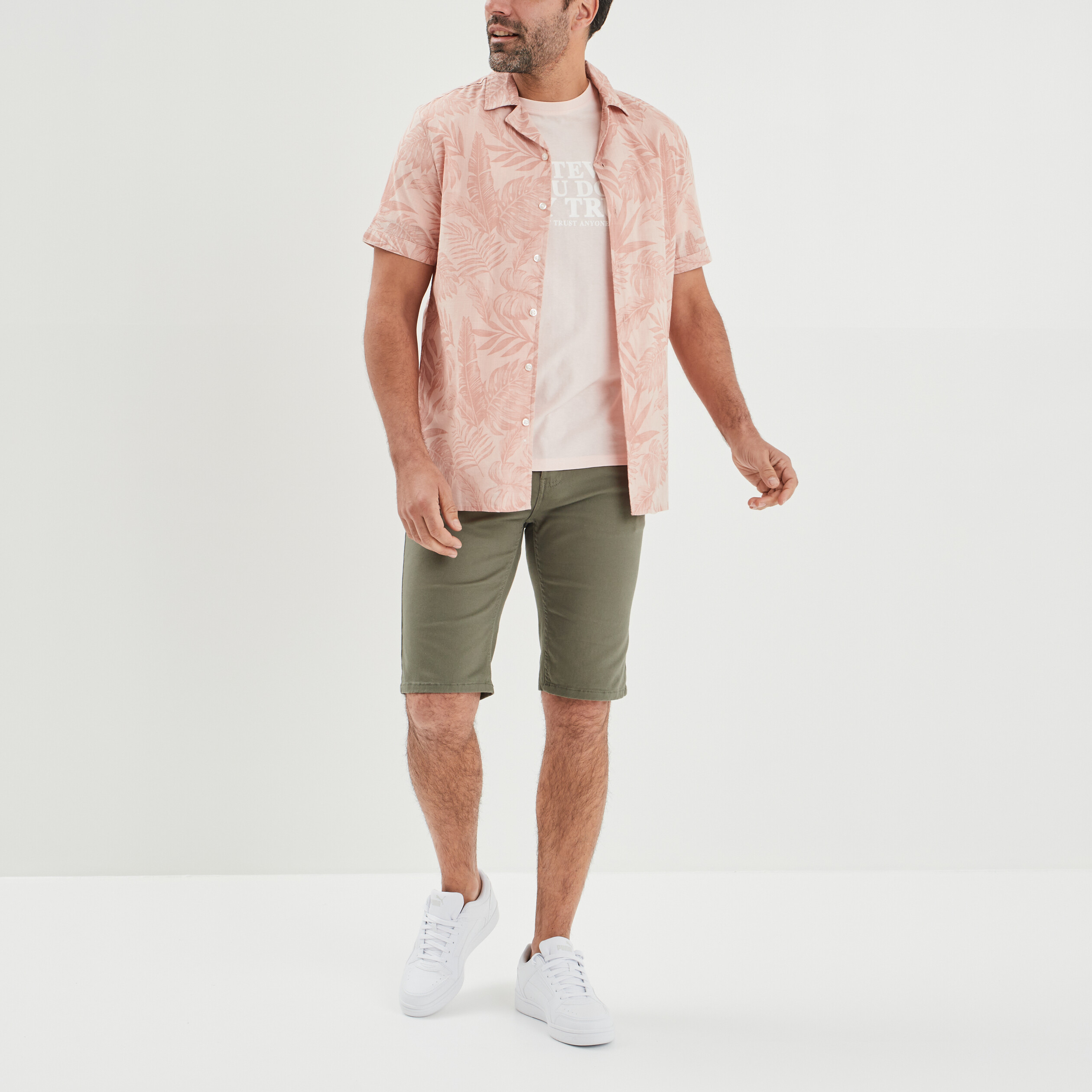 Chemise en coton manches courtes rose clair homme | La Halle