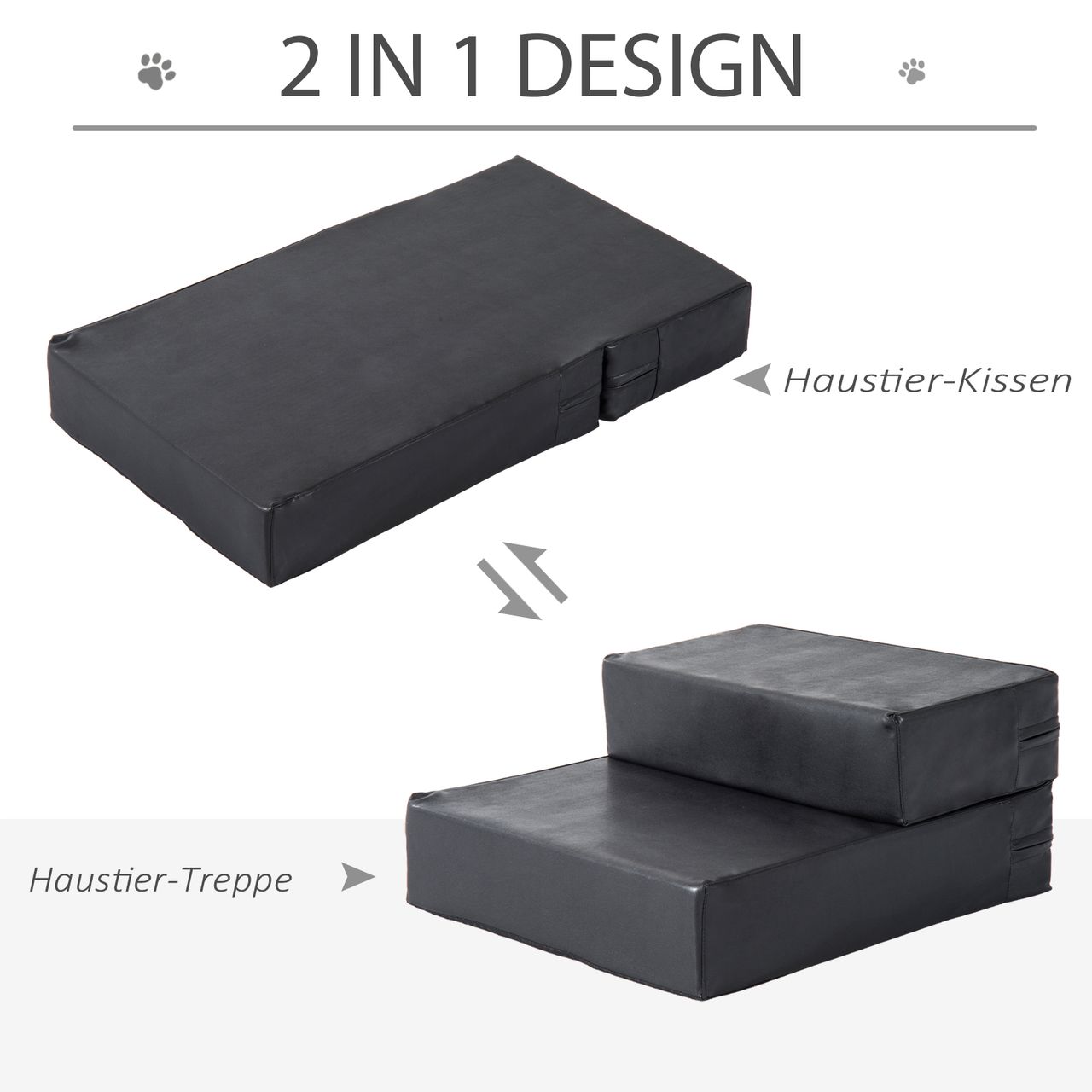 PawHut Tiertreppe Tierunterlage Klappbar Hundetreppe Treppe Unterlage für Katzen und Hunde Schwarz L45 x B39 x H20 cm