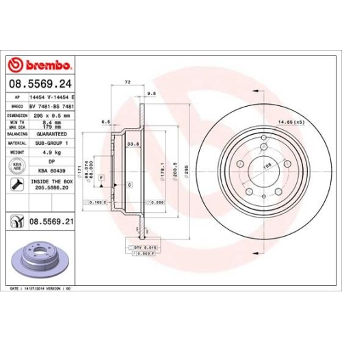 Bremsscheibe Brembo Hinterachse  2 Stück 08.5569.21 - ATU