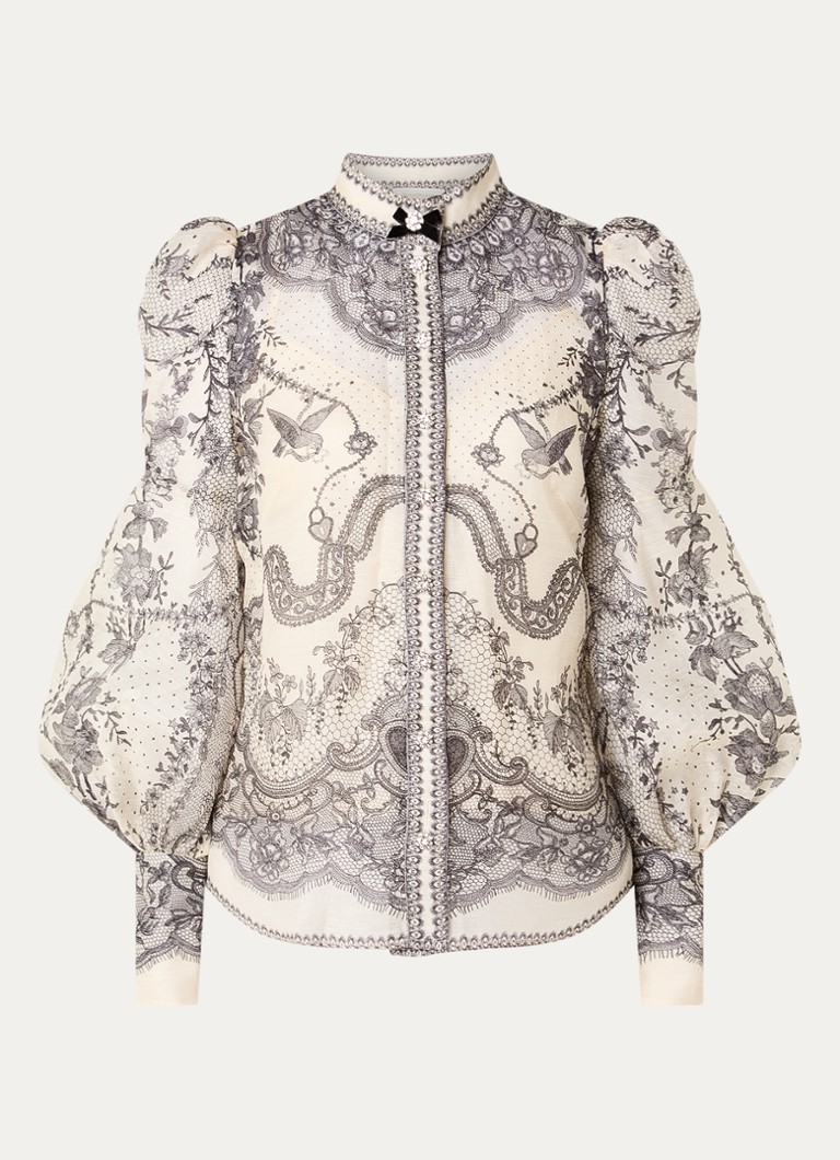 Zimmermann  Crush semi-transparante blouse met ballonmouw en bloemenprint
