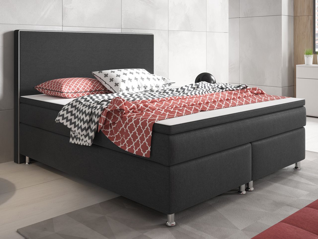 IHG Boxspringbett King Size 180x200 cm Webstoff Anthrazit