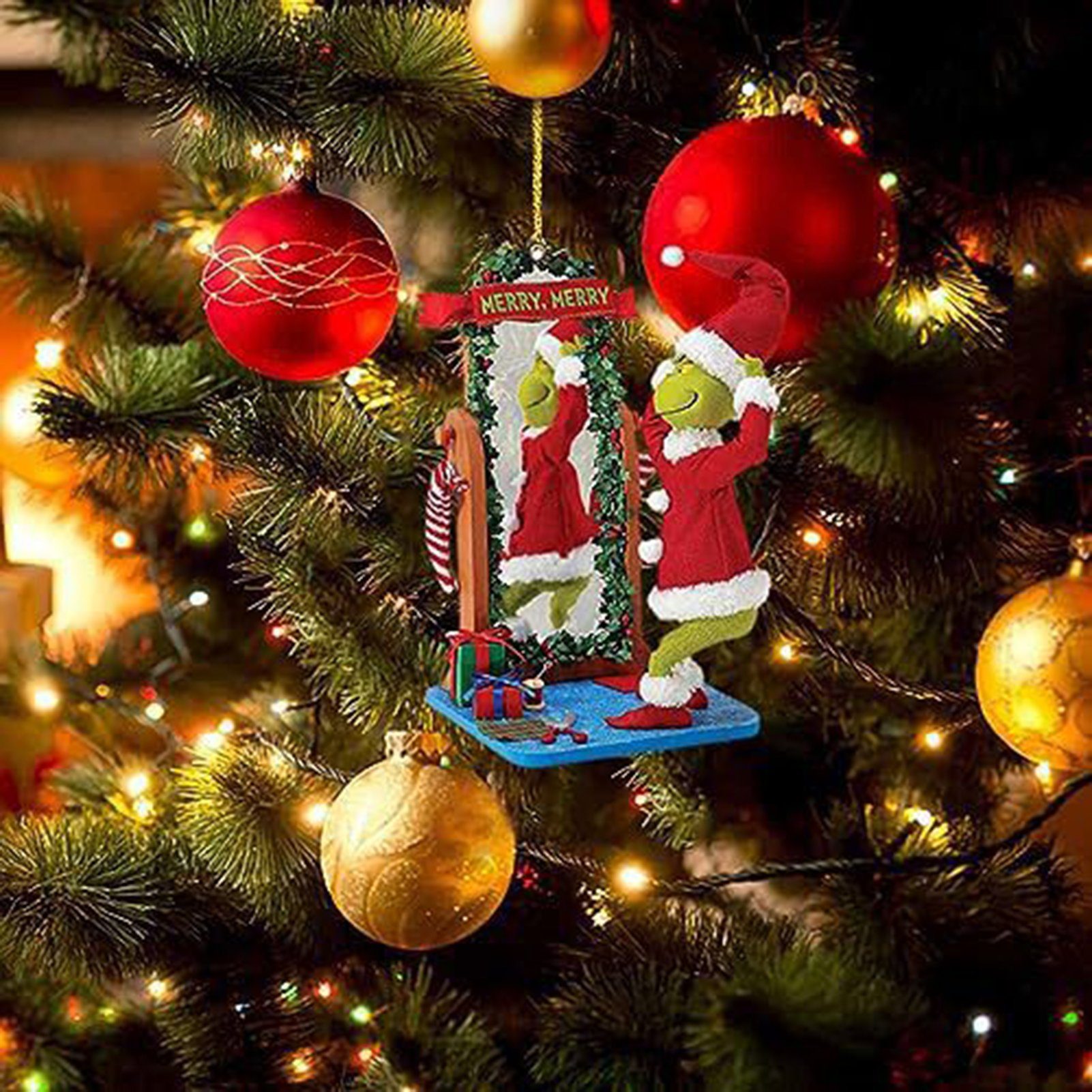 farfi Dekohänger 6 Stück Grinch Acryl-Hängeanhänger mit klarem Druckmuster