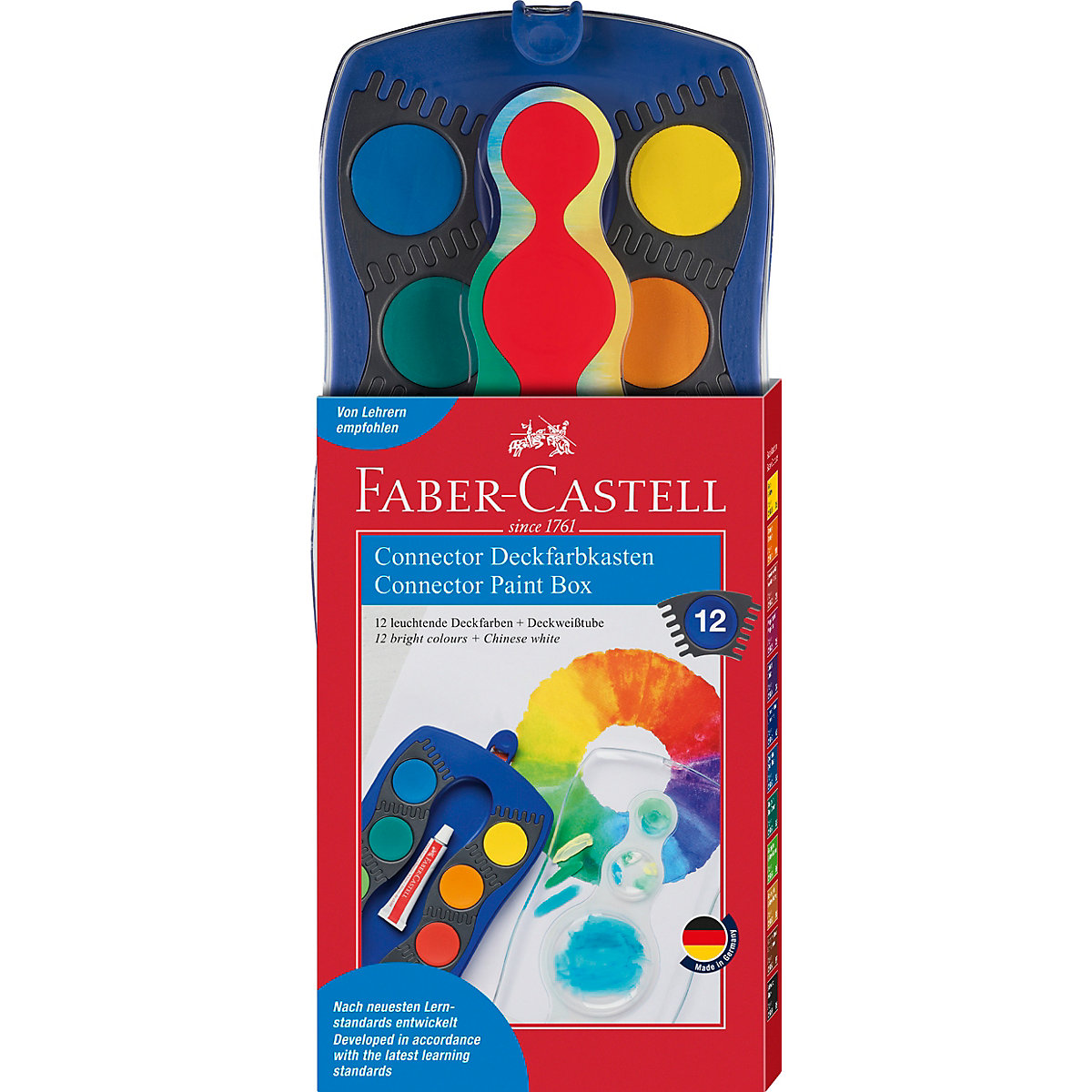CONNECTOR Deckfarbkasten blau, 12 Farben inkl. Deckweiß
