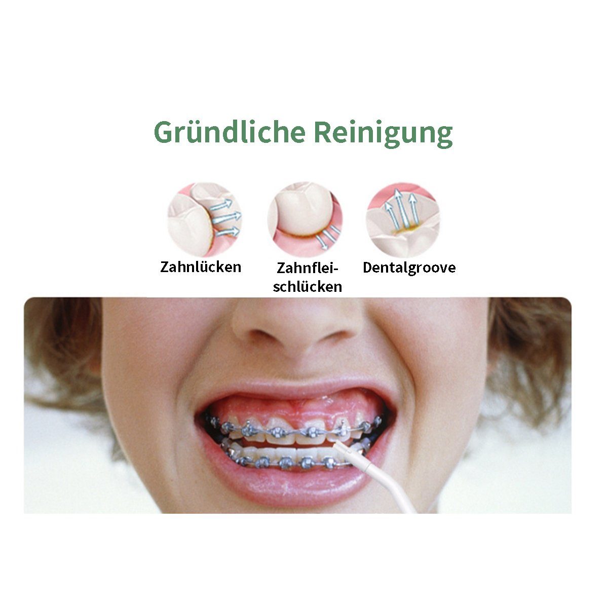 flowgoer Munddusche Kabellose Munddusche mit 5 Modi für eine gründliche Reinigung, Großes Tankvolumen, wasserdicht, ideal für Reisen und Zuhause