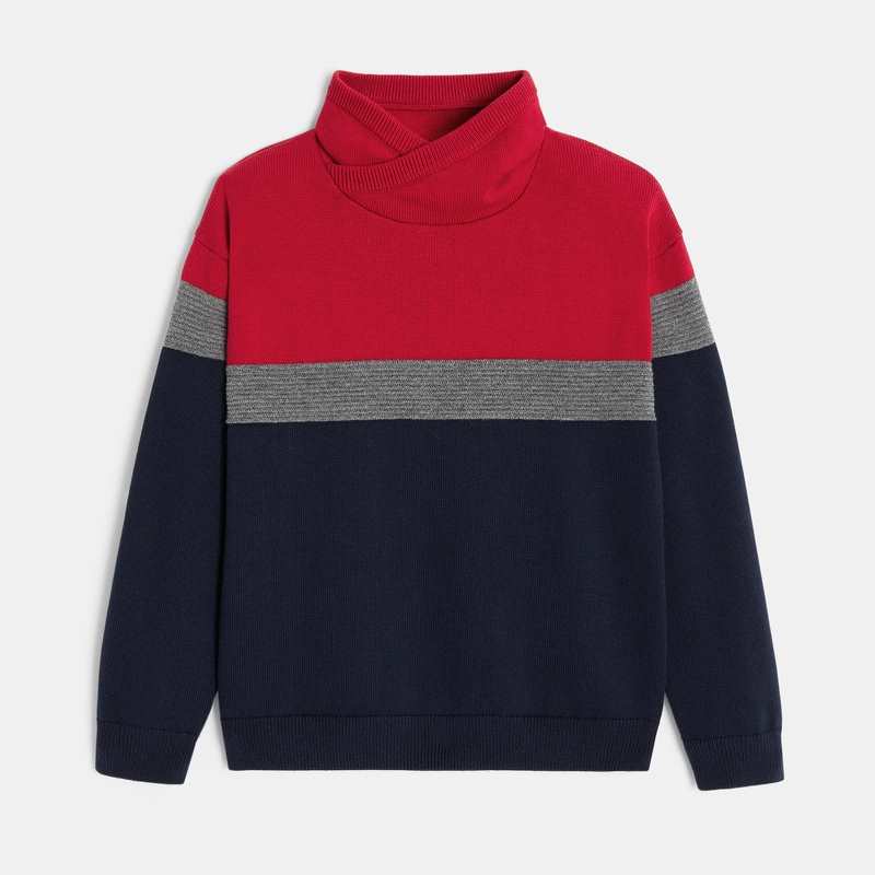 Pull d'hiver col snood bleu garçon