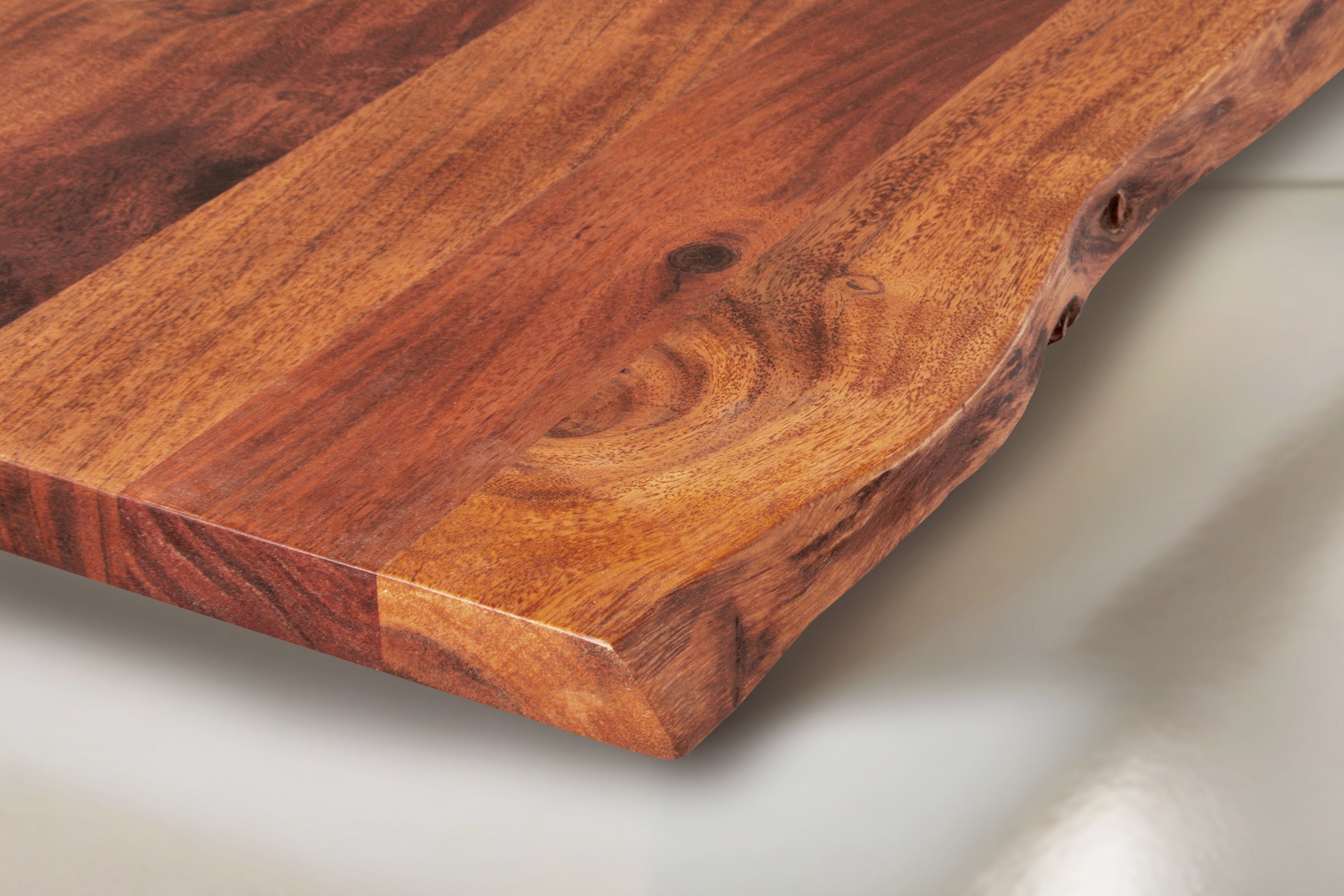 SAM® Essgruppe Flower, Akazienholz, nussbaumfarben, Baumkante, Metallgestell und 4 Stühle
