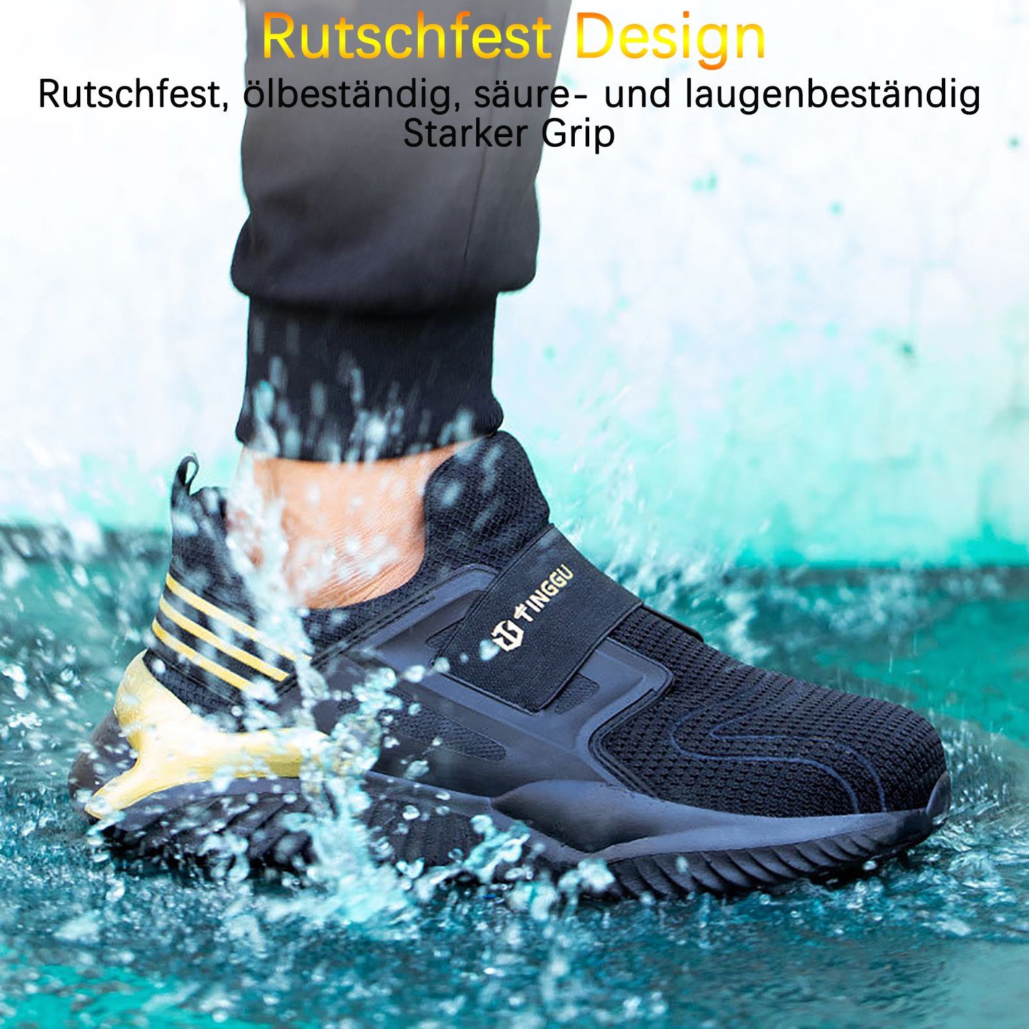 Daisred Arbeitsschuhe mit Stahlkappe Slip-on Schutzschuhe Sicherheitsschuh
