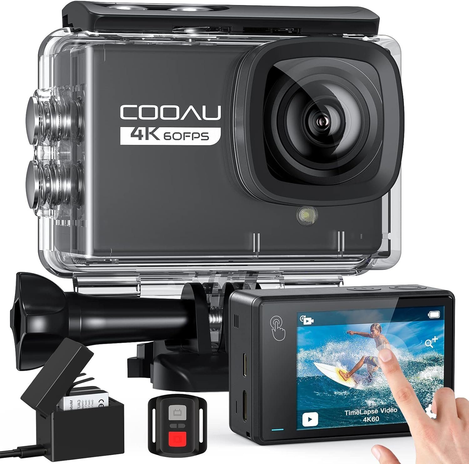 COOAU Action Cam 4K 20MP WiFi 40M Unterwasserkamera Wasserdicht Action Cam (4K Ultra HD, WLAN (Wi-Fi), 170° Weitwinkel EIS Stabilisierung Action cam 2.4G WIFI Fernbedienung, Externem Mikrofon, Time Lapse, Loop-Video, Zeitlupe, Zeitraffer)