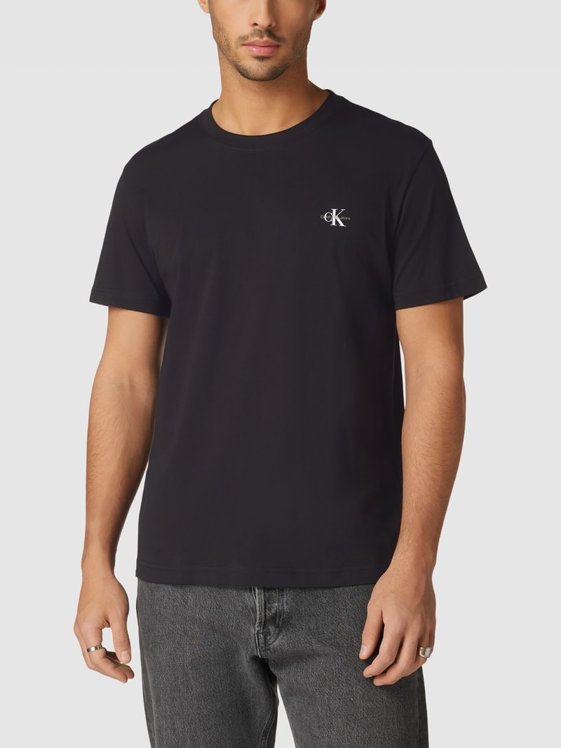 T-Shirt im unifarbenen Design Modell 'MONOGRAM' im 2er-Pack in schwarz