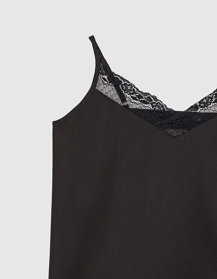 Caraco noir à dentelle avec fines bretelles fille