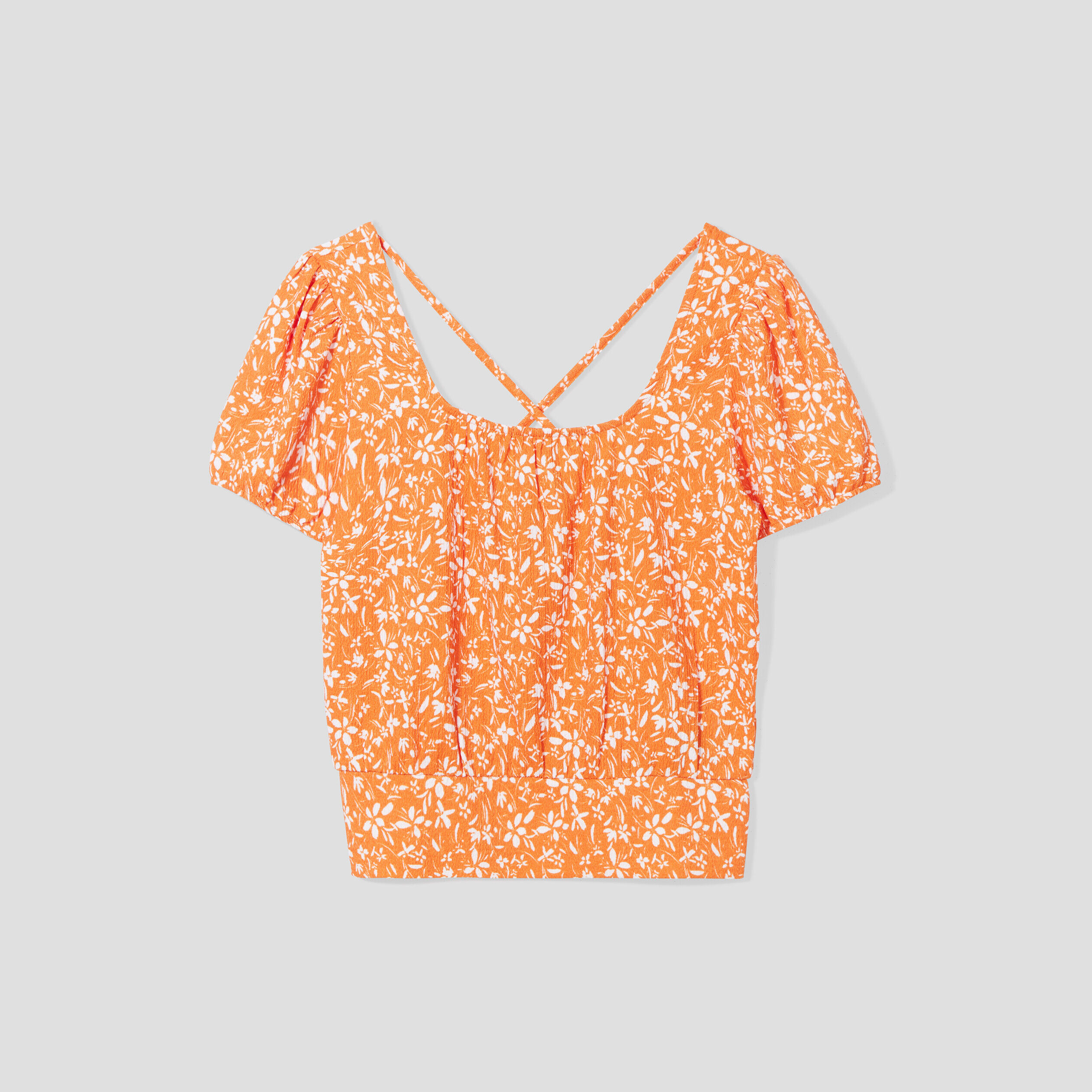 T-shirt cintré bandes croisées orange femme | Cache Cache