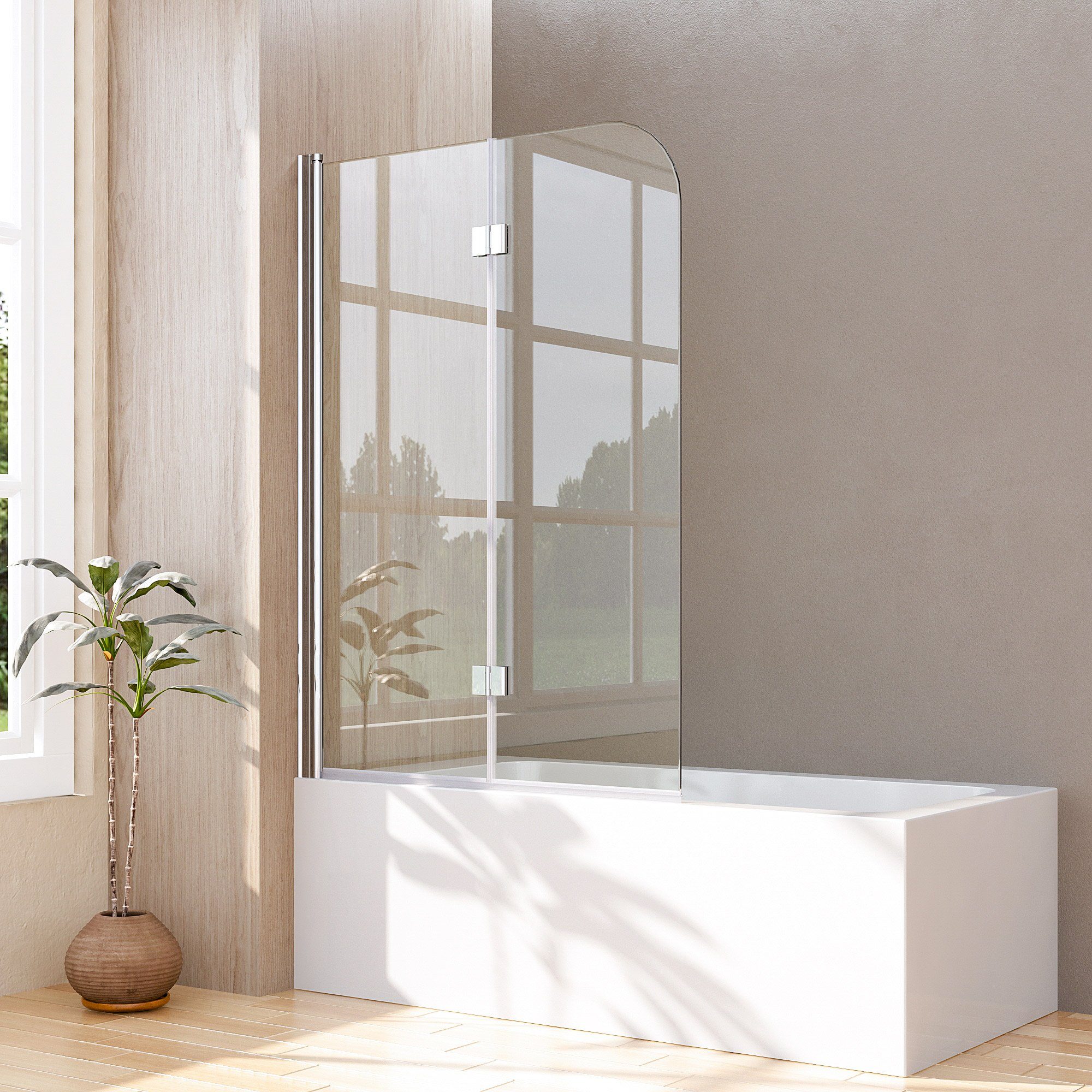 Boromal Badewannenfaltwand Duschwand für Badewanne 2-teilig Badewannenaufsatz Faltbar 100-120cm, Sicherheitsglas, Einscheibensicherheitsglas, 140cm Höhe, Badewannenfaltwand, 6mm ESG Glas