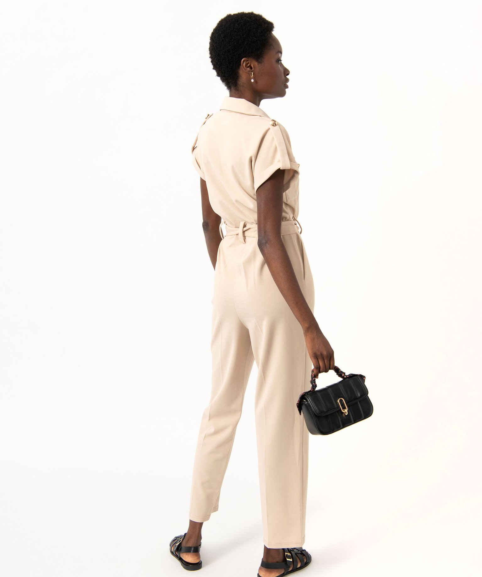 Combinaison pantalon à manches courtes esprit saharienne femme beige | GEMO