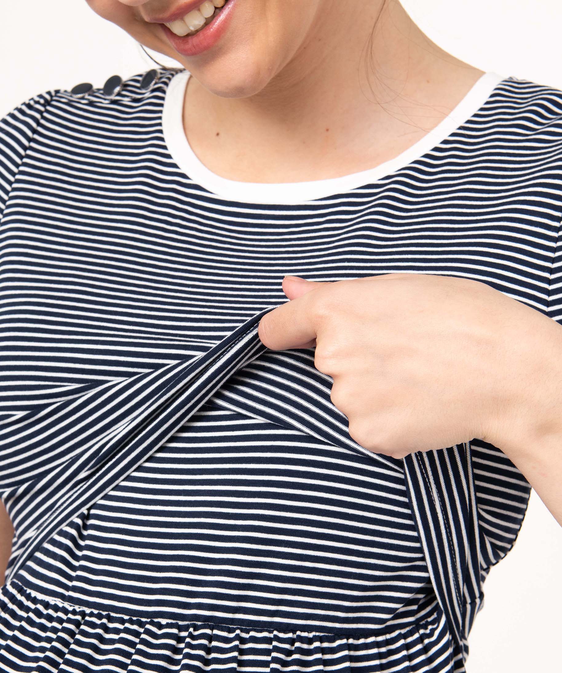 Robe d'allaitement rayée à manches courtes ouverture discr... bleu | GEMO