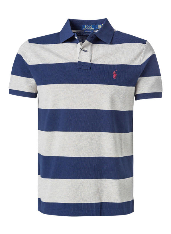Polo Ralph Lauren, Polo-Shirt, Custom Slim Fit, Baumwoll-Piqué, blau-greige gestreift