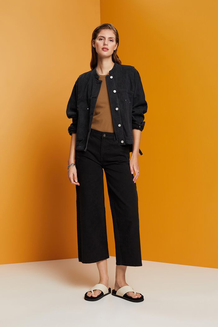 Kragenlose Jeansjacke mit Kordelzug