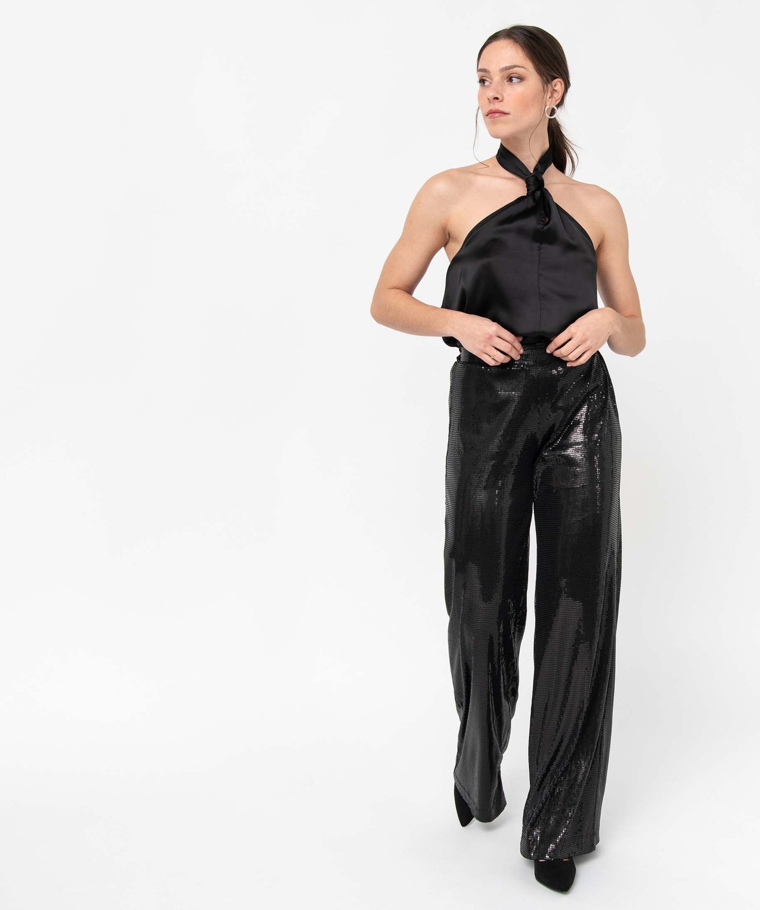 Pantalon de soirée femme Gémo x Nolwenn Crème noir | GEMO
