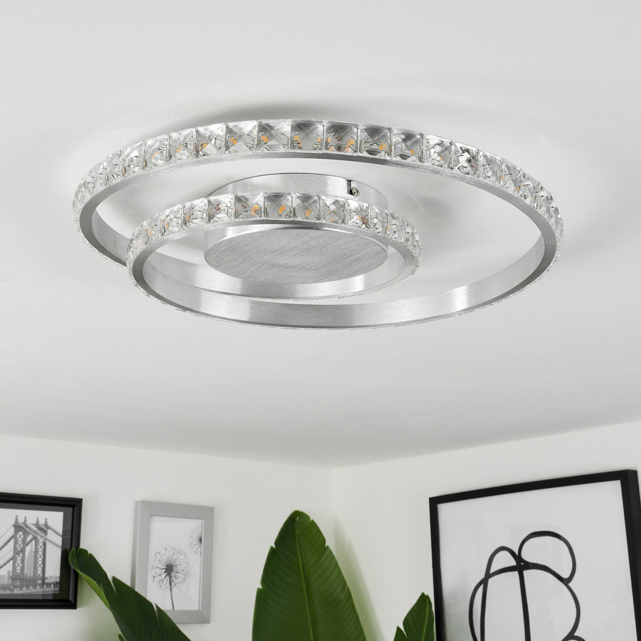hofstein Deckenleuchte Paladon geschwungene Deckenlampe, Metall/Kunststoff, Aluminium/Klar, 3000 Kelvin, dimmbar über Lichtschalter, (38,5cm), LED 23,5 Watt, 1950 Lumen